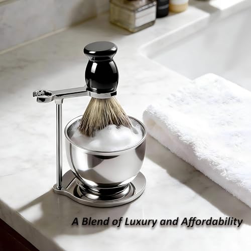 GRUTTI Shaving Brushes Kit For Men, 3 In 1 Shaving Brush Set Includes Shaving Brush, Shaving Bowl, Razor, Shaving Stand