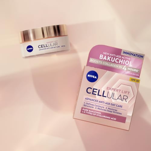 NIVEA Cellular Expert Lift Anti-Age Day Cream & 3-Zone Lifting Serum Duo ? Pure Bakuchiol + Micro & Macro Hyaluronic Acid for Facial Contours, Firmness & Reduced Wrinkles (50 ml + 30 ml)