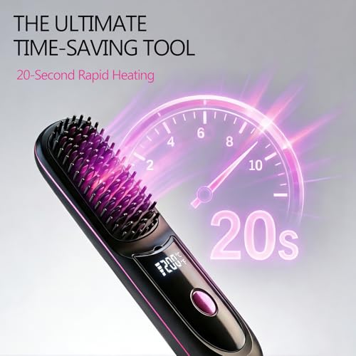 Vonloge Cordless Hair Straightener Brush - USB Rechargeable, Fast Heating, 3 Temperature Settings