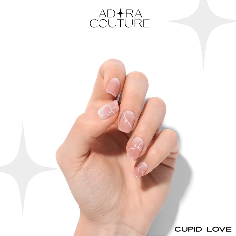 Adora Couture Semi Cured Gel Nail Strips |20pcs Pink Ombre French Manicure Strips Glaze Nail Strips | Gel Nail Stickers with UV Light Required (Cupid Love)