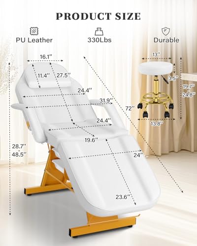 Tattoo Facial Chair Adjustable Backrest Armrests Esthetician Spa Bed