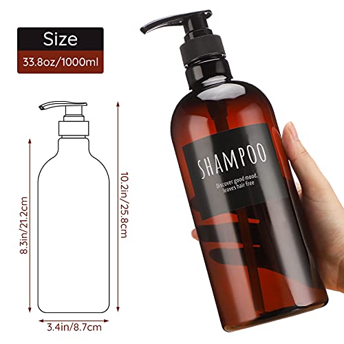 Segbeauty 3pcs Shampoo Conditioner Bottles and Lotion Dispenser Pump Head, 33.8oz Empty Large Refillable Shower Pump Bottles with Labels, Tube Pump Replacement for Bathroom Soap Dispenser