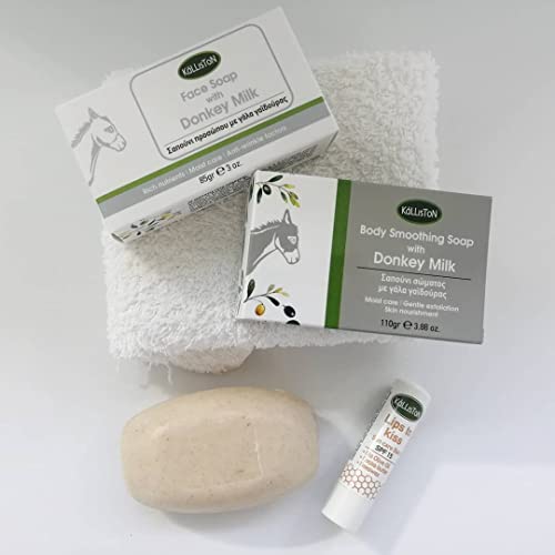 Kalliston, Donkey Milk Soap Bar, Body Smoothing Soap for Moisturizing, Natural Moisturizer and Gentle Exfoliation, Rich in Vitamins for Skin Glow, 3.88 oz Each, Pack of 2, 110g Each