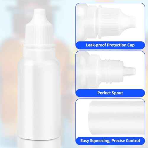 5 PCS (4 Bottles + 1 Funnel) 15ml (0.5oz) Small Plastic Dropper Bottles - Empty, White Eye Liquid Dropper Bottles, Squeezable & Portable Travel Containers for Eye Drops, Refillable with Cap and Plug