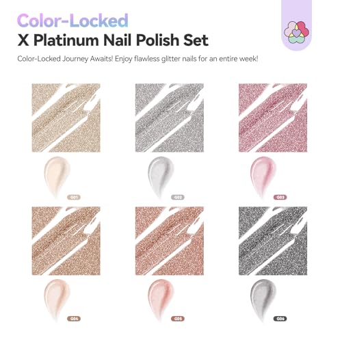 SAVILAND Diamond Glitter Nail Polish Set 6 Colors, Quick Dry, 0.34 Fl Oz Each, Pack of 6
