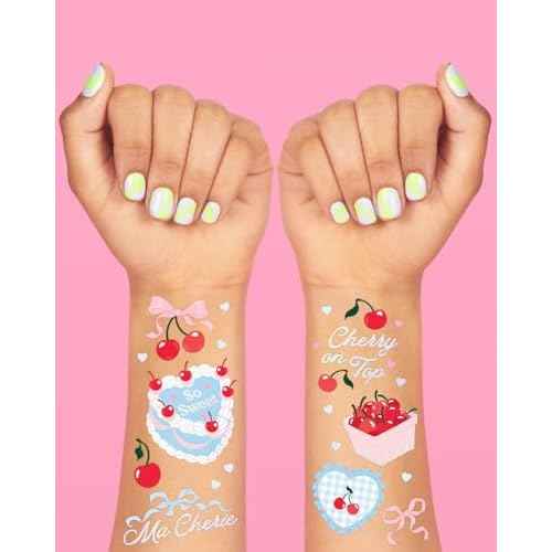 xo, Fetti Cherry Temporary Tattoos - 50 Iridescent Foil Pcs | Ma Cherie Baby Shower, Cherry on Top Bachelorette Decorations, Birthday Decor, Kids Picnic Tablescape
