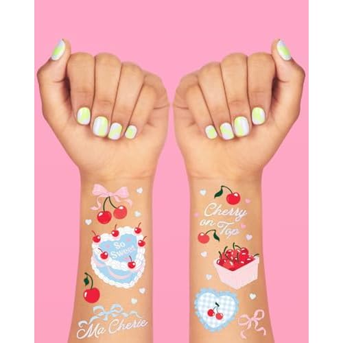 xo, Fetti Cherry Temporary Tattoos - 50 Iridescent Foil Pcs | Ma Cherie Baby Shower, Cherry on Top Bachelorette Decorations, Birthday Decor, Kids Picnic Tablescape