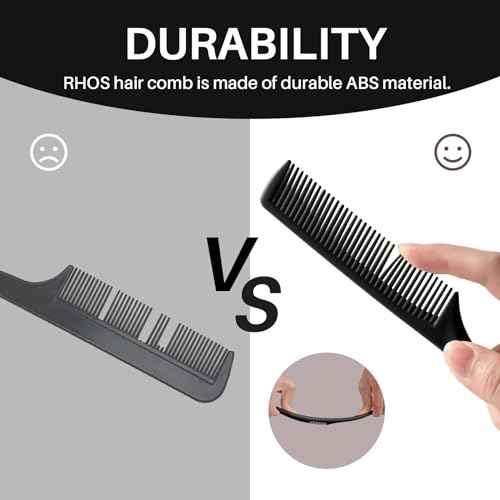 RHOS Rat Tail Combs for Parting, Fine Tooth Teasing Comb with Pick, 2 Pack Hair Styling Combs Set for Women and Men, Black, ABS Material