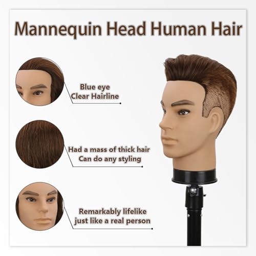 12" Male Barber Mannequin Head with Real Human Hair & Clamp