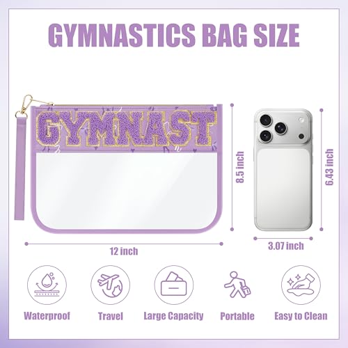 Gymnastics Makeup Bag with Chenille Letter Patch, Clear PVC
