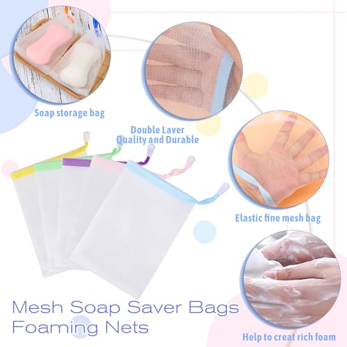 Exfoliating Mesh Soap Pouches Pack of 10 - Gentle Foam Net Bags for Bath & Shower