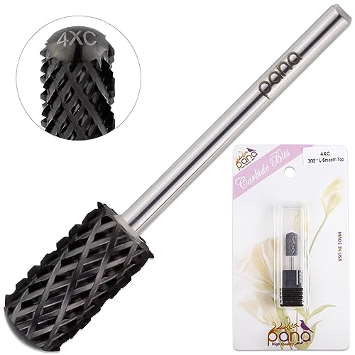 PANA Smooth Top Large Barrel 3/32" Shank Size - (DLC Black, 4X Coarse Grit) - Fast remove Acrylic or Hard Gel Nail Drill Bit for Manicure Pedicure Salon Professional or Beginner