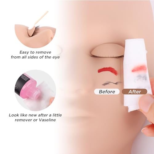 BEYELIAN Lash Mannequin Head, Eyelash Mannequin Head with Eyelids, Lash Extension Training Practice Head, 4 Pairs Removable Eyelids, Soft-Touch, Natural Color Realistic