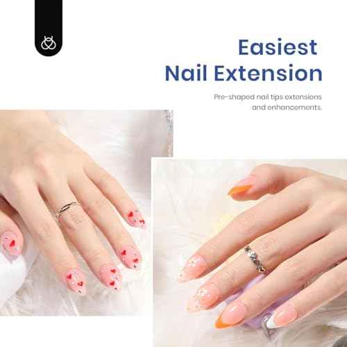 Beetles Gel Nail Kit Almond-500Pcs Gel Nails Tip Easy Extension Set Short Almond Shape 9 In 1 Nail Glue Extension Set Uv Led Lamp Acrylic False Tips Kit DIY Nails Art Gifts for Women