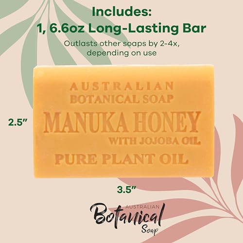 Australian Botanical Soap Manuka Honey with Jojoba Oil 6.6 oz Luxury Soap Bars Enriched with Shea Butter, Pack of 1