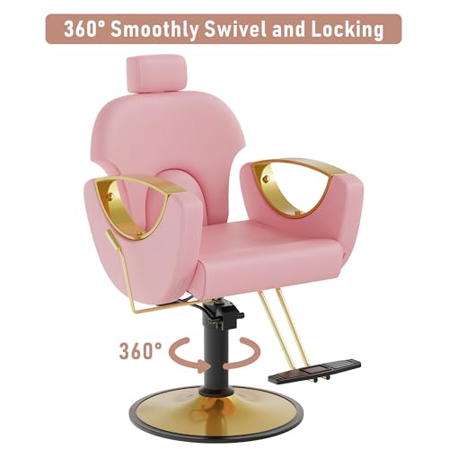 LOUVIXA Barber Chair Height Adjustable Hydraulic Salon Chair Pink