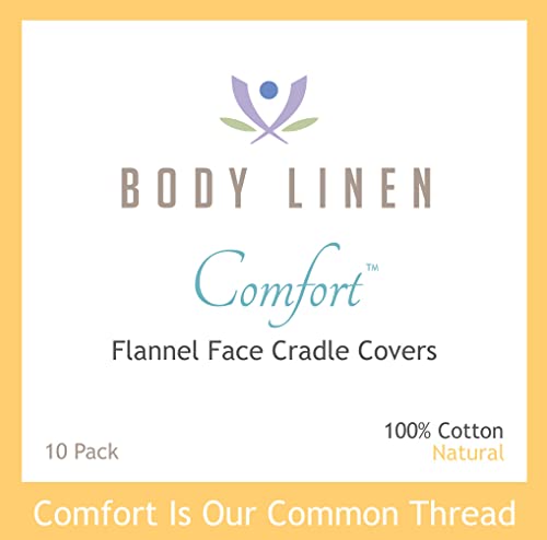 Body Linen Flannel Massage Face Rest Covers - 100% Cotton 10-Pack (Natural)