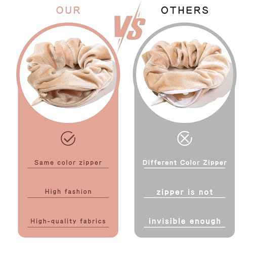 Pocket Scrunchies Hair Ties with Hidden Zipper Stash Scrunchy Ponytail Holder