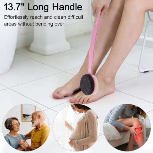 2-in-1 Pumice Stone Foot Scrubber with 13.7" Long Handle & Body Brush