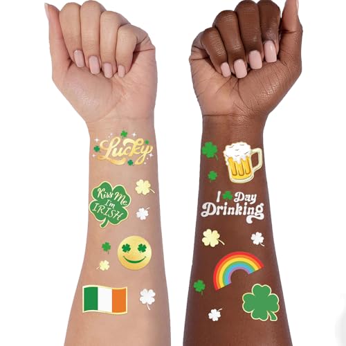 56 St Patrick's Day Temporary Tattoos - Glitter Shamrock Face Stickers