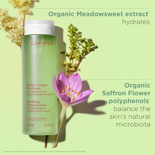 Clarins Purifying Toning Lotion | Less Oily Skin After 14 Days of Use* | Cleanses, Hydrates, Purifies, Mattifies and Balances Skin's Microbiota | Contains Witch Hazel | Combination To Oily Skin Types