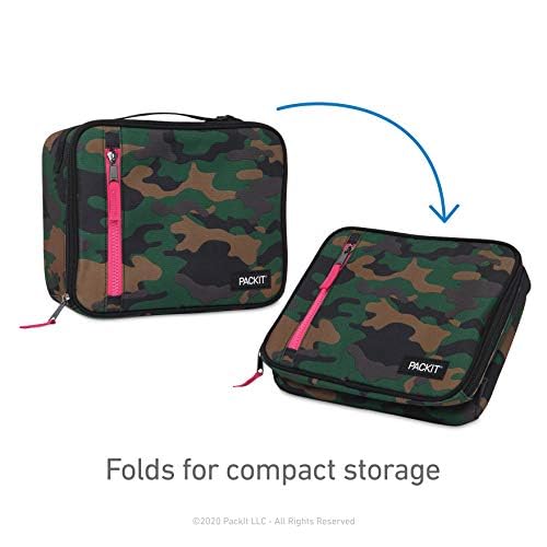 PackIt Freezable Classic Lunch Box, Camo Hot Pink, Built with EcoFreeze Technology, Collapsible, Reusable, Zip Closure With Zip Front Pocket and Buckle Handle, Designed for Lunches