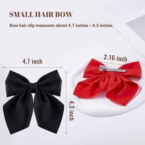 8 Pcs Hair Bows for Women Short Tail Bow Hair Clips Small Alligator Barrettes Cute Accessories for Girls(Black/Pink/Red/White)