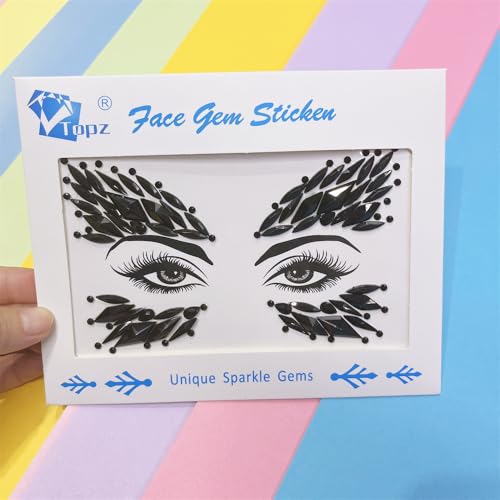 Black Rhinestone Face Jewels | Festival Body Gems Sticker