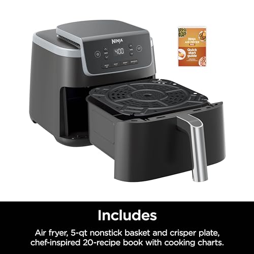 Ninja Air Fryer Pro 4-in-1 with 5 QT Capacity, Air Fry, Roast, Reheat, Dehydrate, Air Crisp Technology with 400F for hot, crispy results in just minutes, Nonstick Basket & Crisper Plate, Grey, AF141