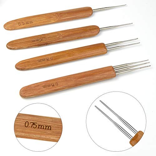 Dreadlock Crochet Hook Set 7-Piece Stainless Steel with Bamboo Handle
