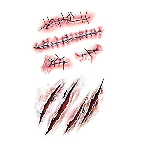 10 Sheet Temporary Scar Tattoos - Waterproof Zombie Wound Stickers