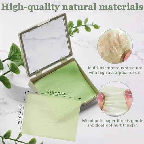 Natural Oil Blotting Sheets for Face With Travel Makeup Mirror- 3 Pack(300 sheets), Oil Absorbing Sheets for Face, Makeup Friendly High-performance Blotting Papers for Oily Skin