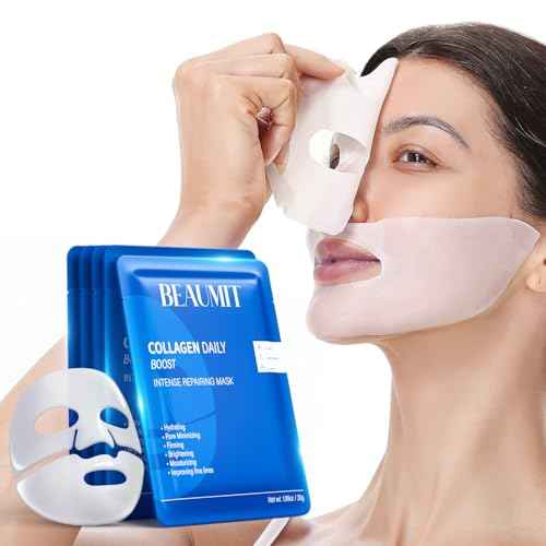 7 Pack Collagen Face Mask Deep Hydrating Overnight Facial Mask with Hyaluronic Acid Moisturizing Skincare Hydrogel Mask for Hydrating, Firming & Brightening