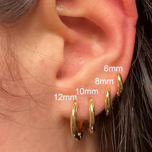 1 Pair Black Earrings for Men Women, 316L Surgical Stainless Steel Small Hoop Earrings Hypoallergenic Non Tarnish Cartilage Hoop Earrings for Multiple Piercing Huggie Hoop Earrings (6mm Black)