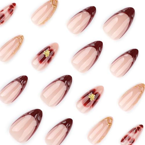 Red French Tip Press On Nails Medium Almond 24Pc