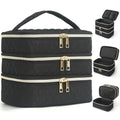 Travel Makeup Bag for Women Three Layer Large Cosmetic Case Water-resistant Toiletry Bag Organizer for Store Toiletries Cosmetic Accessories and Manicure Sets Black