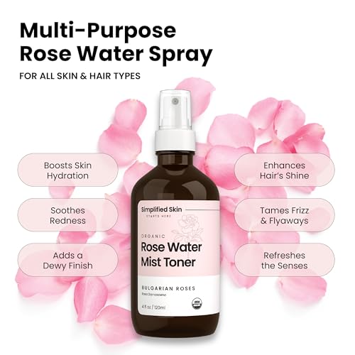 Organic Rose Water Spray for Face & Hair – 4 Fl Oz