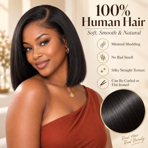 Natural Black 14 Inch Short Bob Wig Human Hair 13x4 Lace Front for Black Women
