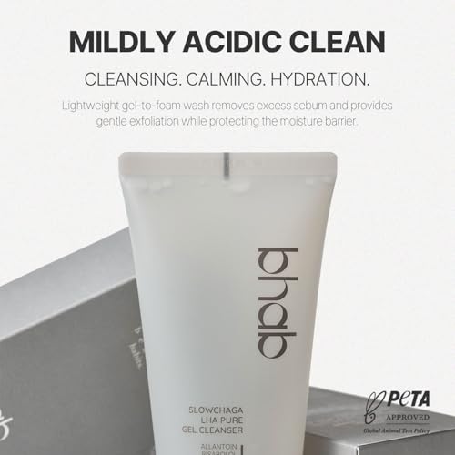 BHAB Slowchaga pH 5.5, Barrier safe Pure Gel Cleanser ? Gentle Acid Cleanser with Hyaluronic Acid, Panthenol & Allantoin for Pore Care, Mild Exfoliation & Hydration, Korean Skincare 5.07 fl oz (150ml)