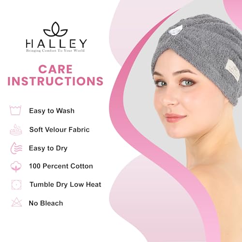 Cotton Hair Towel Wrap with Button - Super Absorbent Turban for Thick Hair