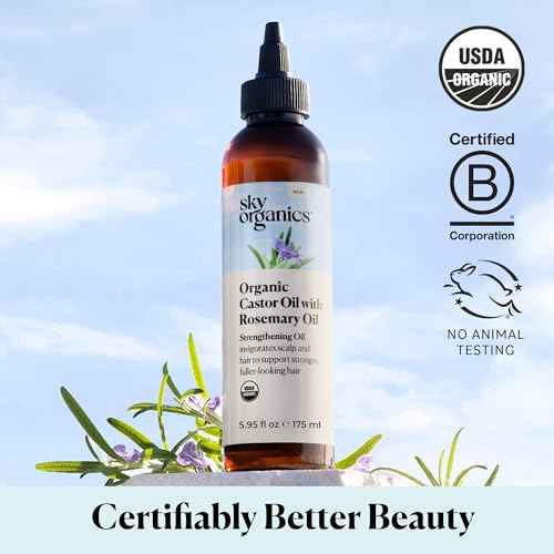 Sky Organics USDA Organic Castor Oil with Rosemary Oil, Strengthening Oil, Pure Potent Blend, Hexane Free, Invigorates Scalp, Supports Stronger, Fuller-Looking Hair, Textured Hair, w ebook