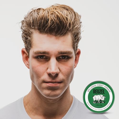 REUZEL Green Grease Pomade, Medium All Day Hold, Oil-Based Styling Wax, Medium Shine, Easy To Wash Out, For All Hair Types