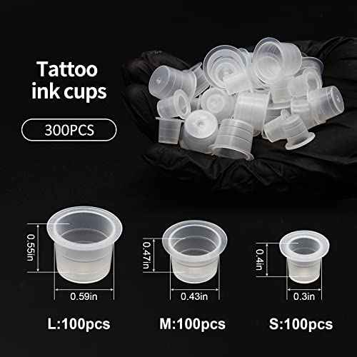 Tattoo Ink Caps Cups - Autdor Mixed 300pcs Tattoo Cups Pigment Caps Disposable Tattoo Ink Cups for Microblading Permanent Makeup Tattoo Pigment Clear Holder Container Caps Tattoo Supplies