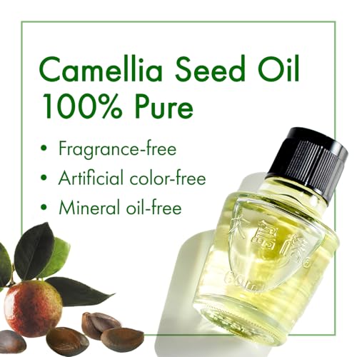 Oshima Tsubaki Camellia seed Oil - English Packaging for US - 100% Pure and Natural, Plant-Based, Single-Ingredient, Moisturizing for Hair, Face, Skin, and Nails, Japanese Beauty - 2.03 fl oz (60ml)