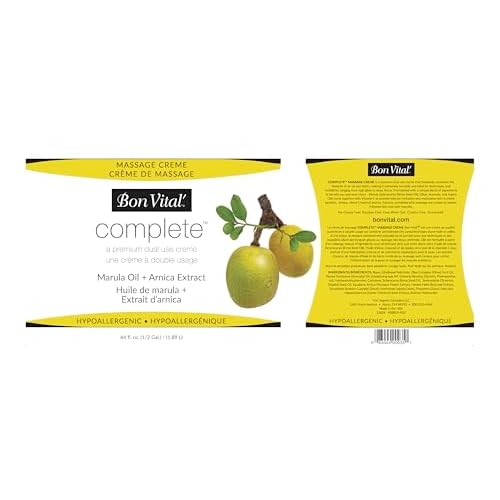 Bon Vital Complete Massage Creme, 1/2-Gallon, Unscented Non-Greasy Cream with Marula, Olive & Jojoba Oils, Hypoallergenic Moisturizer for Professional & Home Use, Premium Dual-Purpose, Massage Therapy