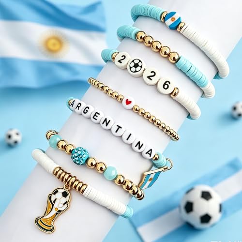 NovaStl Soccer Beaded Charm Bracelets 7-Pack - Game Day & Team Spirit Accessories