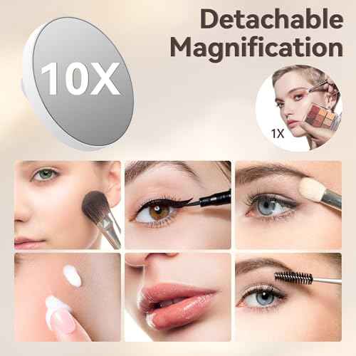 MINISO Vanity Mirror with Lights, 18" x 14" LED Makeup Mirror, Light & Brightness Adjustment, Smart Sensor, 360¡ÆRotation, Aluminum Alloy Metal White Frame, with 10X Magnifying Glass