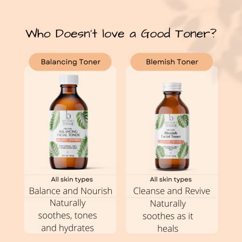Brittanie's Thyme Organic Balancing Witch Hazel Facial Toner, 4 oz | Peppermint & Sweet Orange Oils Relieve & Calm Complexion | Gentle, Fast Acting Toner