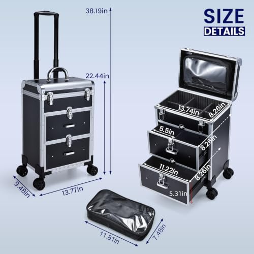 Professional Rolling Makeup Train Case with Wheels & Locks