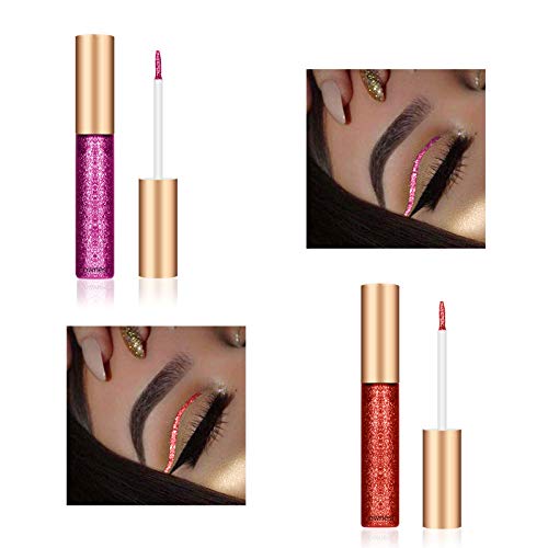 Ownest 10 Colors Liquid Glitter Eyeliner Set, Metallic Shimmer Glitter Eyeshadow, Long Lasting Waterproof Shimmer Sparkling Liquid Eyeliner Eye Shadow-10pcs